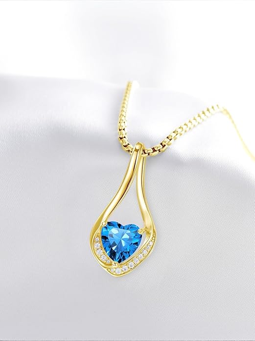 Birthstone Necklaces for Women,18k Yellow/White Gold Plated Forever Love Heart Infinity Pendant Necklace Anniversary Jewelry Christmas Birthday Gifts for Women Her Wife Girlfriend