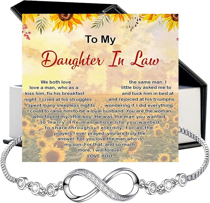 To My Beautiful Daughter In Law Bracelet From Mother-In-Law, Daughter In Law Birthday Gifts, Infinity Star Heart Bracelet For Her With Heartfelt Message Card & Elegant Box, Bonus Daughters Bracelets