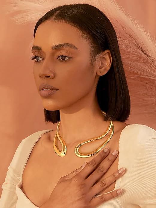 Chunky Collar Necklaces for Women Bold Gold Silver Teardrop Choker Necklace Open Cuff Necklace Fashion Statement Necklaces