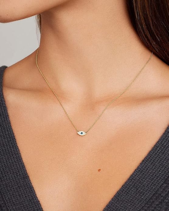 gorjana - Evil Eye Pendant Necklace - 18K Gold Plated - Adjustable Link Chain wITH White CZ and London Blue Nanogem Talisman - Perfect for Layering - Long-Lasting