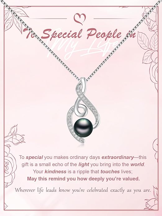 Tahitian Black Pearl Necklace Infinity Gifts for Women Wife Wedding Birthday Anniversary Jewelry Valentines Christmas Day Gifts 925 Sterling Silver