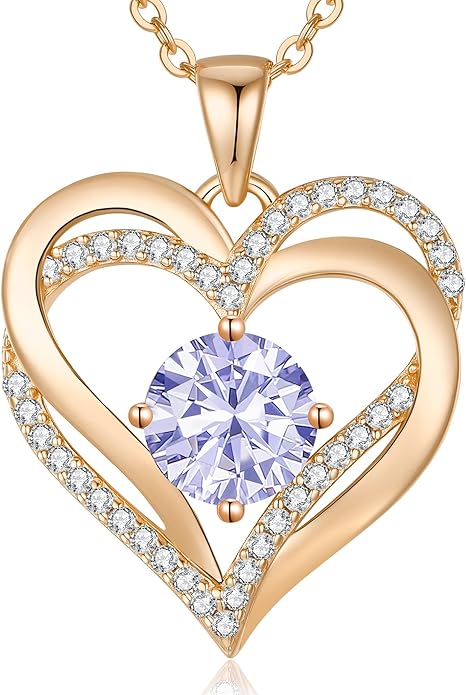 LOUISA SECRET Love Heart Birthstone Necklaces for Women, Birthday Gift for Girlfriend, Anniversary Jewelry Gift for Wife Her, 925 Sterling Silver Women Pendant Necklace, Mother's Day Christams Gift