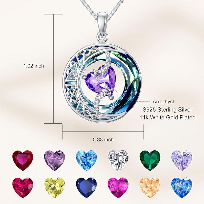 TOUPOP Christmas Gifts Birthstone Necklace 925 Sterling Silver Moon and Star Pendant with Blue Crystal Celtic Moon Jewelry Birthday Gifts for Women Mom Wife Her Daughter