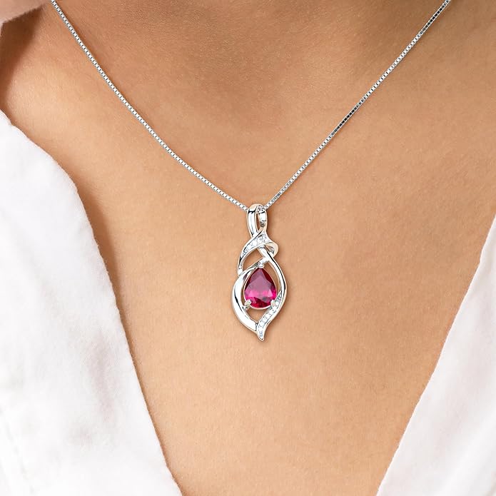 Birthstone Necklace for Women 925 Sterling Silver Necklace Birthday Gifts for Women Mom Wife 18"+2" Inch