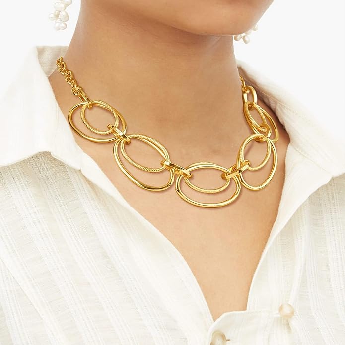 Chunky Gold Necklace for Women: 14k Gold Plated Loop Chain Link Statement Choker Necklace for Women - Chunky Fashion Pendant Jewelry