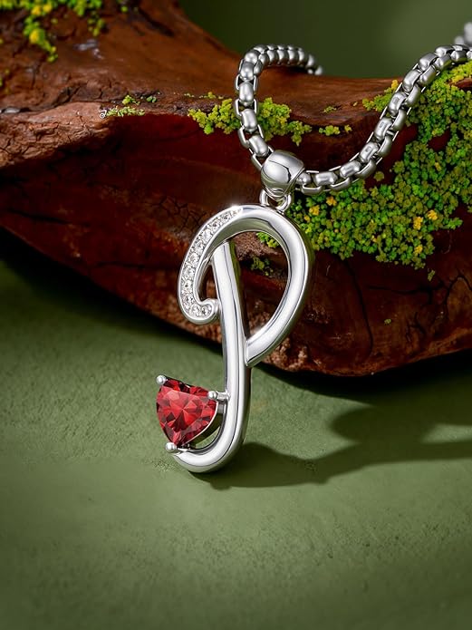 Christmas Gifts for Women Alphabet A to Z Initial Birthstone Pendant Necklaces for Women - 18k White Gold Plated Personalized Name Jewelry Valentine Mothers Day Birthday Gifts for Women Her Girlfriend