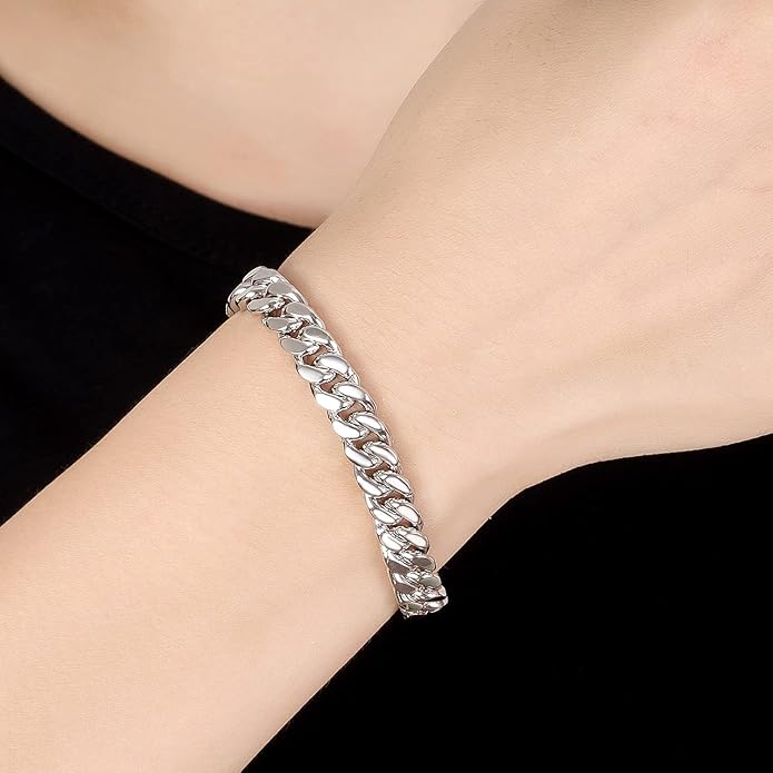 Fashion 925 Sterling Silver Solid Miami Cuban Link Chain Bracelet 8MM-12MM-14MM Curb Cuban Solid Thick Big Link Bracelet For Men 7-10 Inch Jewelry Gift