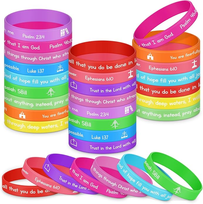 Ecation Bible Verses Bracelets Bulk Scripture Silicone Wristbands Inspirational Motivational Quote Rubber Wristbands Christian Bracelets for Easter Carnival Party Favors