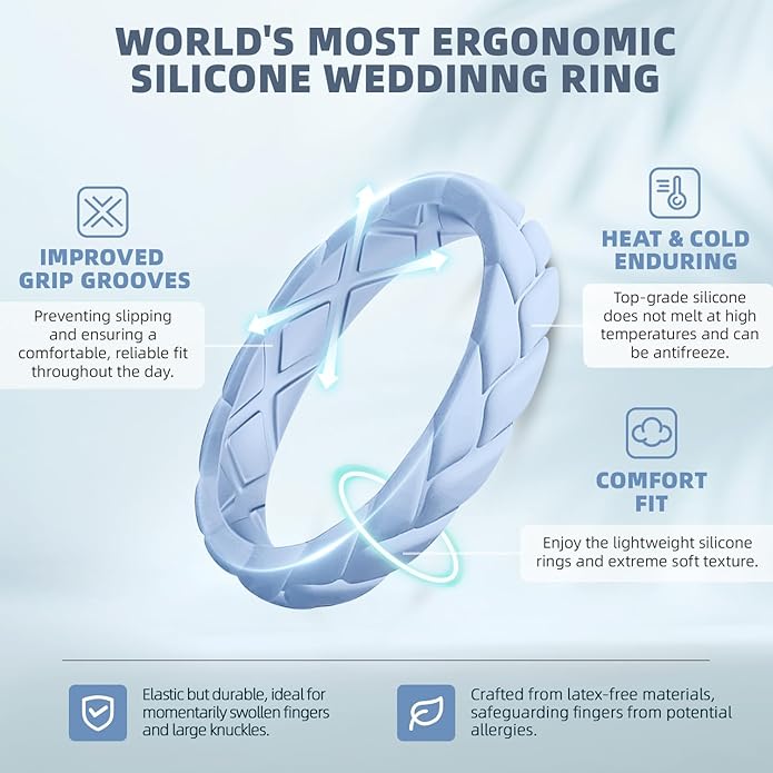 Egnaro Women's Silicone Stackable Rings 3.5mm Wide 2mm Thick, Rubber Flexible Hypoallergenic Wedding Bands For Workout Leaf Braided Fashion
