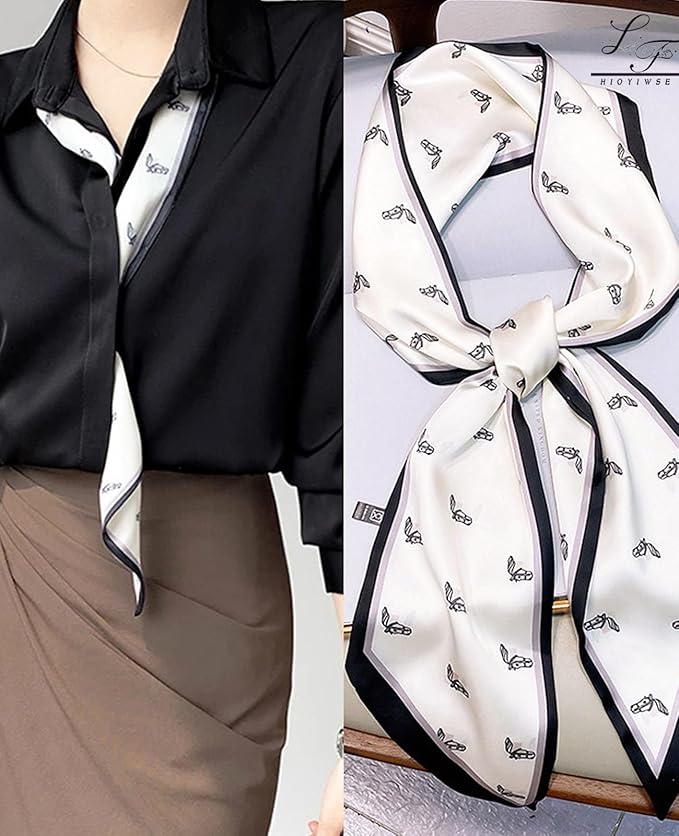 Hioyiwse Head Scarf Hair Neck Scarves For Women Purse Bag Scarfs For Handbags Silky Long Thin Satin Headscarf Fashion