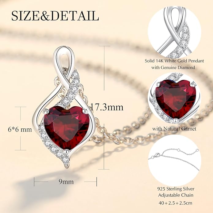 FANCIME 14K Solid White Gold Infinity Heart Birthstone Necklace for Women with Diamond Pendant Birthday Gifts for Mom Women Sterling Silver Chain 16" + 2" Extender