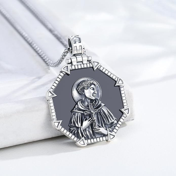 Taioiat Saint Necklace 925 Sterling Silver St Necklace Amulet Pendant Jewelry Religious Gift for Men Women