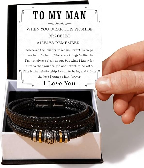Mapileng To My Man – Braided Leather & Stainless Steel Bracelet with Heartfelt ‘Love You Forever’ - Elegant Gift Box Included, Gift from Girlfriend or Wife for Husband, Boyfriend, or Brother
