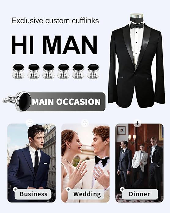 Oiomniv Men's Cufflinks & Tuxedo Studs Set - Business Wedding Formal Accessories for Suits Shirts Vests (Ideal for Anniversary Birthday Gifts)