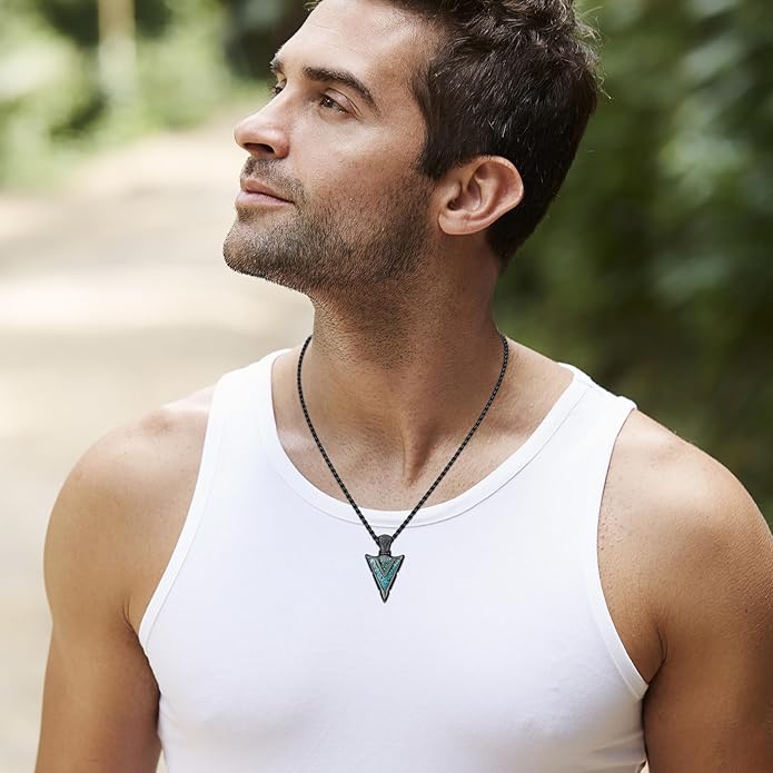 Suiknsn Arrowhead Necklace for Men Women 925 Sterling Silver Turquoise Malachite Celtic/Eye of Horus/Viking Arrow Pendant Amulet Jewelry Gifts Native American Necklace