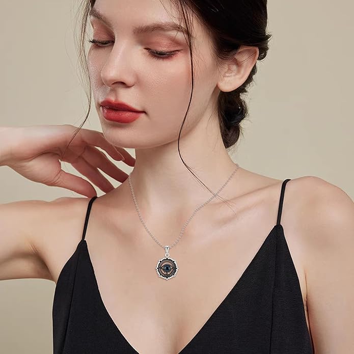 Evil Eye Necklace 925 Sterling Silver Evil Eye Pendant Necklace Greek Protection Jewelry Gifts Lucky Necklace for Women Men