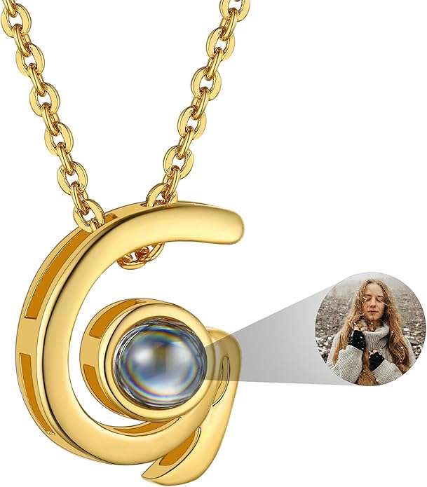 Custom4U Personalized Initial Picture Necklace for Women, Projection Necklace with Picture Inside, Gold/Silver Letter Pendant Necklace, Custom Photo Gifts for Mom Wife Birthday Valentines