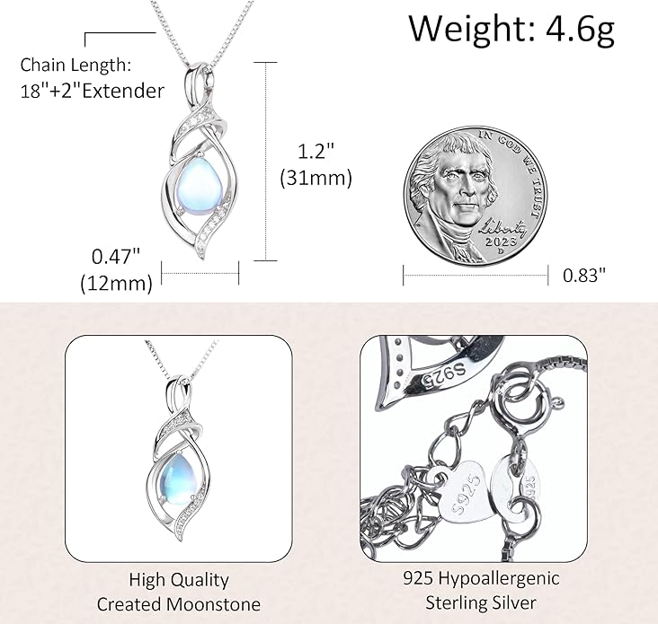 Birthstone Necklace for Women 925 Sterling Silver Necklace Birthday Gifts for Women Mom Wife 18"+2" Inch