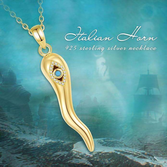 INFUSEU 925 Sterling Silver Italian Horn Evil Eye Necklace for Women Men Good Luck Protection Gifts