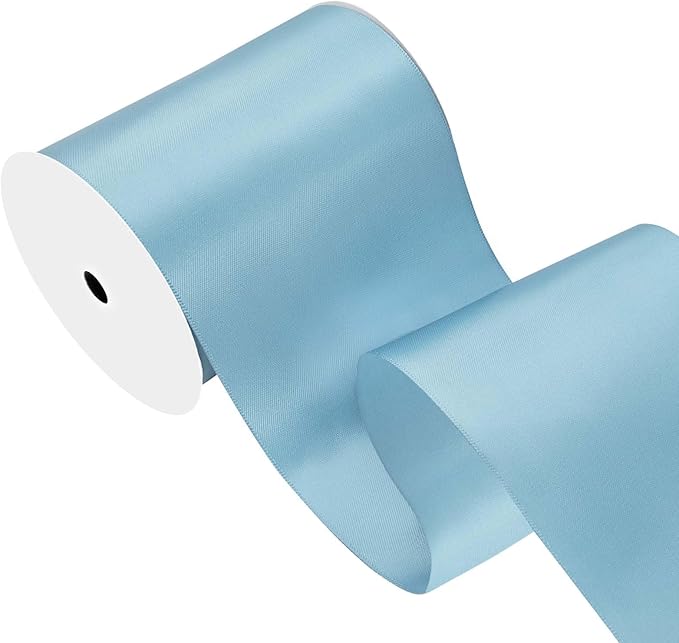 LEEQE Mist Blue Satin Ribbon 4 inch X 15 Yards Polyester Ribbon for Gift Wrapping Very Suitable for Weddings Party Hair Bow Invitation Decorations and More