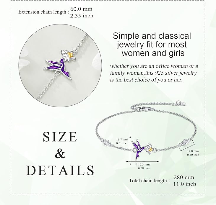 925 Sterling Silver Anklet for Women Dragonfly/Butterfly/Sea Turtles/Mermaid/Infinity/Hamsa Hand Adjustable Chain Ankle Bracelets Jewelry