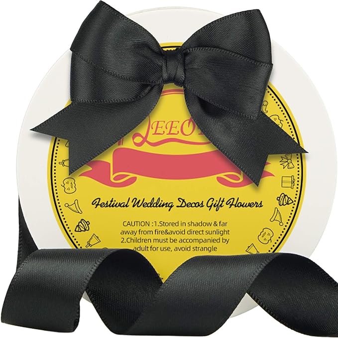 LEEQE Double Face Black Satin Ribbon 7/8 inch X 25 Yards Polyester Black Ribbon for Gift Wrapping Very Suitable for Weddings Party Invitation Decorations and More