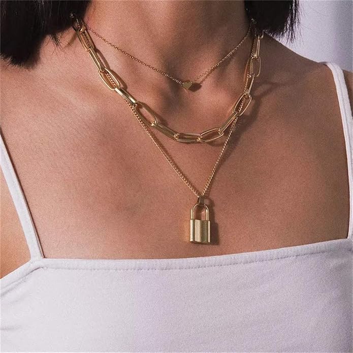 Turandoss Dainty Layered Choker Necklace, Handmade Y Pendant Necklace Multilayer Bar Disc Necklace Adjustable Layering Choker Necklaces for Women