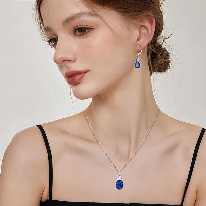 Birthstone Necklace for Women 925 Sterling Silver Oval Cut Cubic Zirconia Pendant Jewelry Gifts for Her