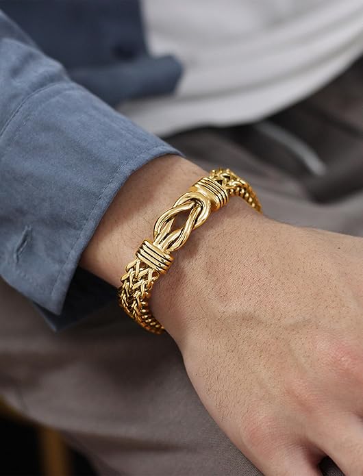 STARCHENIE Infinity Knot Bracelet for Men 316L Stainless Steel Double Layered Braided Franco Chain Bracelet