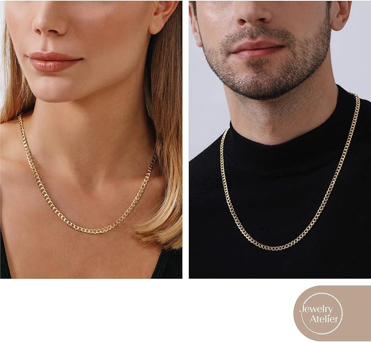 Jewelry Atelier Gold Chain Necklace Collection - 14K Solid Yellow Gold Filled Miami Cuban Curb Link Chain Necklaces for Women and Men with Different Sizes (2.7mm, 3.6mm, 4.5mm, or 5.5mm)