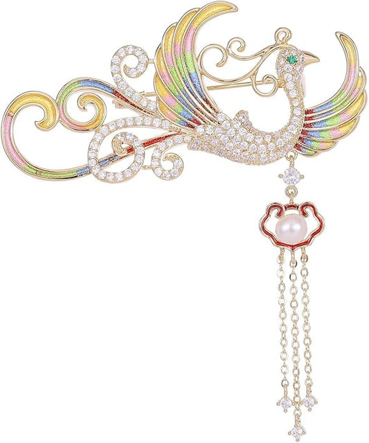 Exquisite 14K Gold Phoenix Brooch for Women, Inlaid with Moissanite and Premium Gemstones, Ideal Luxury Gift for Holidays and Special Occasions