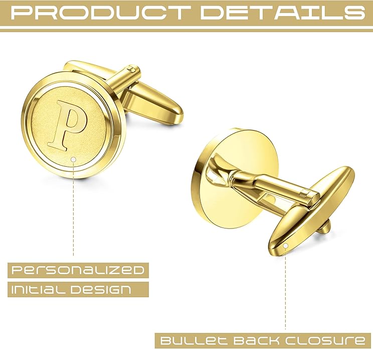 LOYALLOOK Initial Gold Cufflinks for Men Gold Cuff Links Personalized Copper CuffLinks Letter Cufflinks Gift for Groom Husband Father