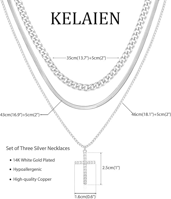 Layered Gold Silver Necklace for Women Non Tarnish,Dainty Choker Statement Chunky Necklace Stack Charm Pendant Chain Necklace Set 14K Gold Plated Long Stacked Womens Necklaces Trendy Jewelry Gift