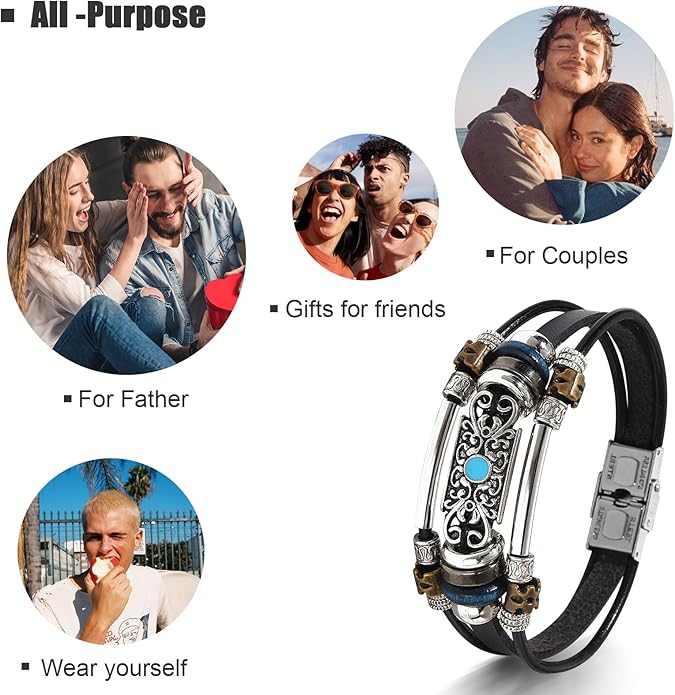 VIBILIA Vintage Leather Wrap Bracelets for Men Women, Multi-Strand Bracelets with Strong Clasp Ethnic Tribal Bracelets