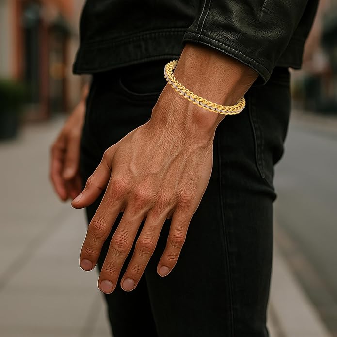 Gold-Plated Bracelets for Men 18K Gold Plated Franco Link Chain Stainless Steel Bracelet Adjustable Bracelet Mens Jewelry Birthday Gift
