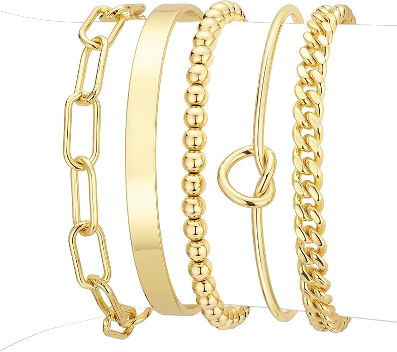 AOZEL Gold Plated Bracelets for Women Stack,Bangle Cuff Bracelet Set Non Tarnish Jewelry for Women Trendy