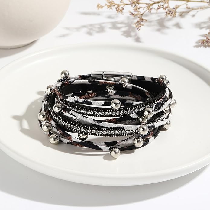 VIBILIA Boho Leather Wrap Bracelets for Women Multi-Layer Bracelets with Strong Clasp Jewelry for Women