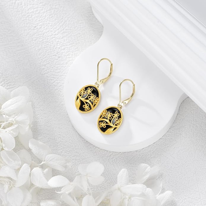 Dragonfly/Filigree Boho Black Onyx Earrings 925 Sterling Silver Black Onyx Dangle Drop Earrings Jewelry Gift for Women