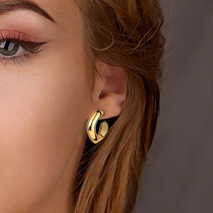 14K Gold Plated Hoop Earrings for Women, Hypoallergenic Chunky Gold Plating Hoop Earrings Multipack, Lightweight Twisted Huggie Hoops Earring Set Jewelry for Gifts