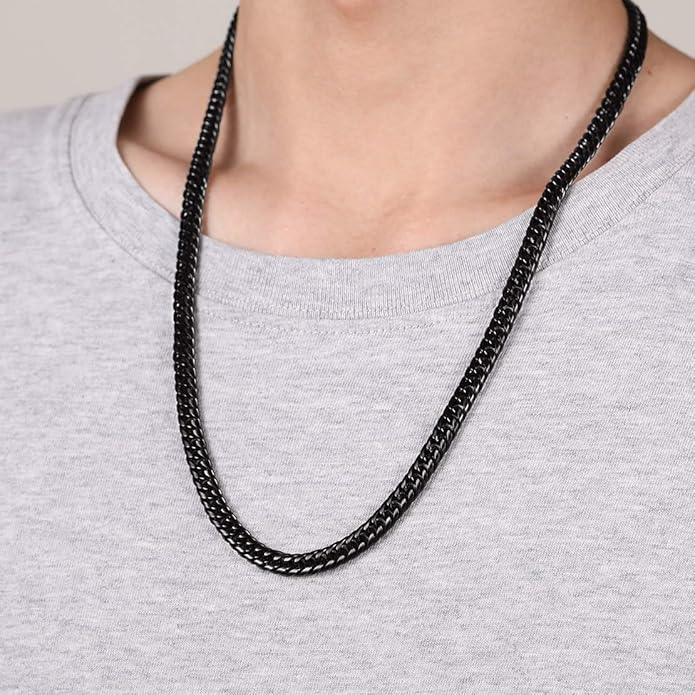 FindChic Men Curb Chain Necklace 18K Gold Plated/Stainless Steel/Black Chunky Double Tight Cuban Link Hip Hop Neck Chains for Men Boys 3.5MM/5MM/6MM/7MM/9MM/12MM 14''-30'' 8 Length Options (Send Gift Box)