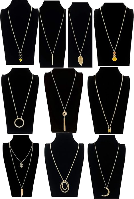10Pcs Long Pendant Necklace Simple Moon Bar Three Triangle Tassel Lock Sweater Y Shape Punk Chain Choker Necklace for Women Men Gold Silver Plated