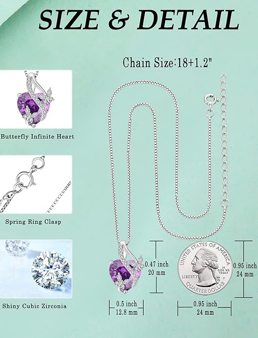 925 Sterling Silver Butterfly Earrings Necklace Created Amethyst Heart Jewelry Set