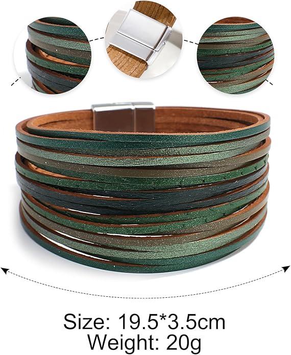 Fesciory Leather Wrap Bracelets for Women, Boho Leopard Multi-Layer Crystal Beads Cuff Bracelet Jewelry