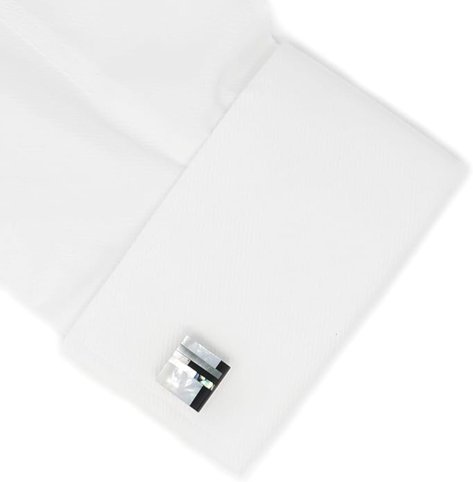 MENDEPOT Classic Genuine Onyx and Mother of Pearl Cufflinks Men Classic Cuff links With Box
