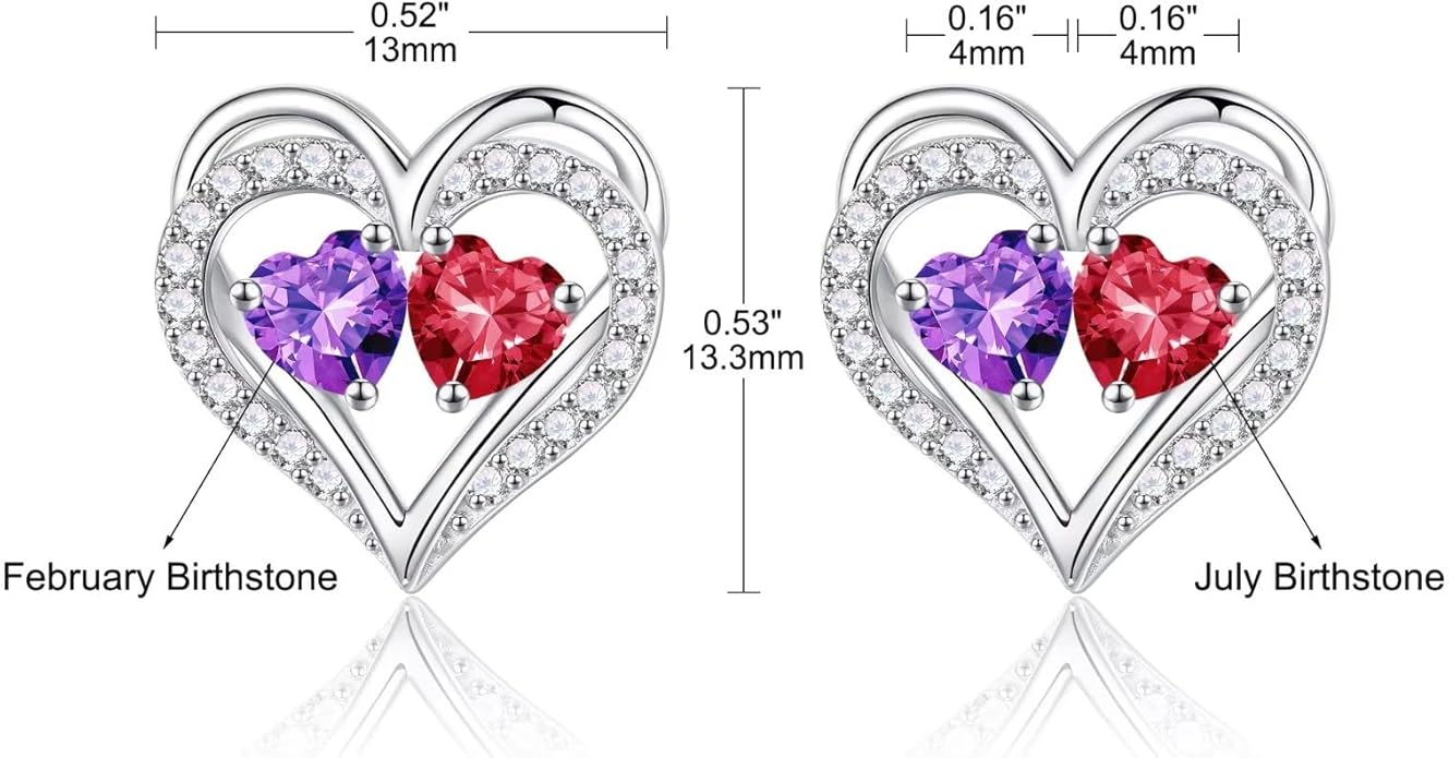Iefil Birthstone Earrings for Women - 925 Sterling Silver Heart Earrings Anniversary Birthday Gifts for Women Wife Girlfriend Mom