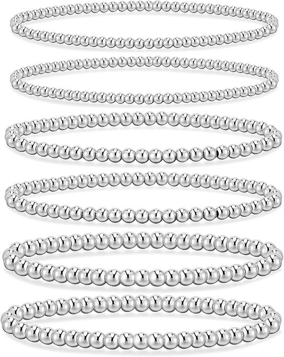 adoyi Gold Bracelets for Women Waterproof, 14K Gold Plated Beaded Strand Bead Ball Bracelets stack Adjustable Jewelry Set for Gifts