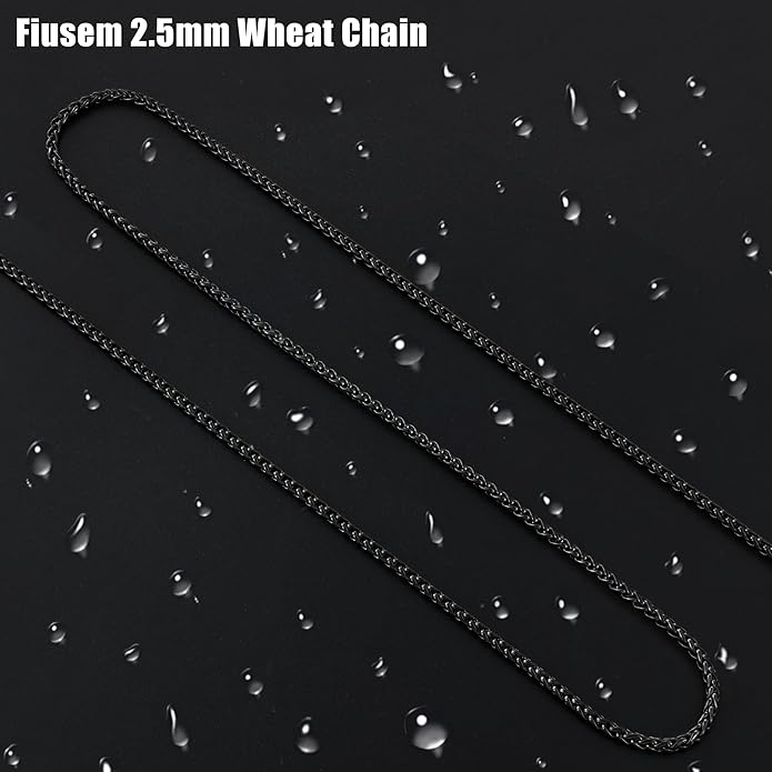Fiusem Wheat Chains for Men and Women, 2/2.5/3/4/5mm Silver Tone/14K Gold Plated/Black Necklace Chain, Stainless Steel Mens Necklace 16-28 Inch