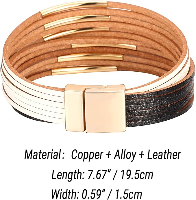 Fesciory Leather Wrap Bracelets for Women, Boho Leopard Multi-Layer Crystal Beads Cuff Bracelet Jewelry