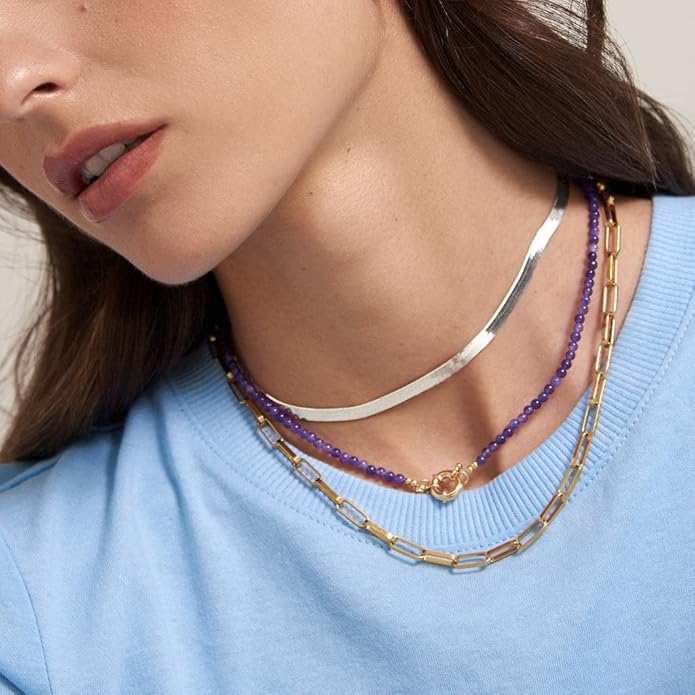 DEARMAY 14K Gold Plated Necklaces for Women, Dainty Gold Herringbone Choker Necklace Thin Layered Snake Chain Jewelry for Gifts