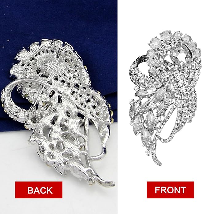 Crystal Rhinestone Brooch for Women Silver Brooch Pins for Women Clear Rhinestone Jewelry Pins for DIY Bridal Wedding Bouquet